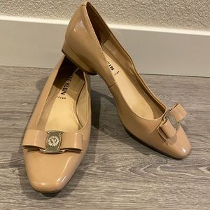 Beige Anne Klein Patent Vegan Leather Ballet Flats